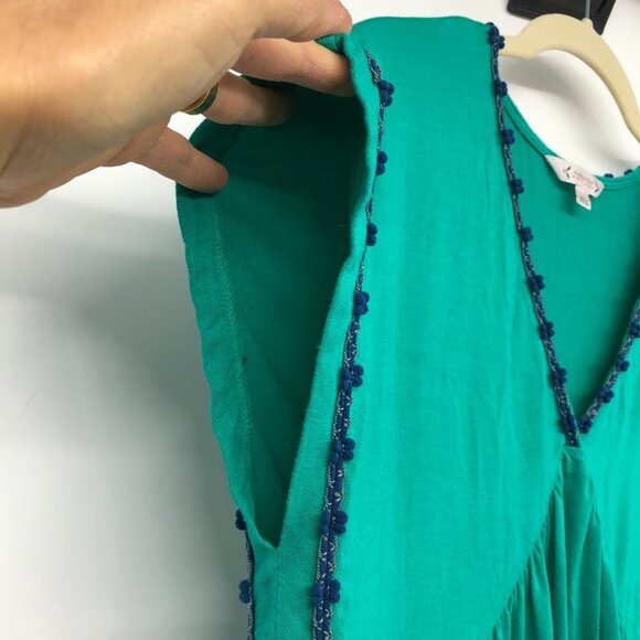Nanette Lepore Teal Green Short Sleeve Flowy V-Neck yarn trim Blouse size L - Picture 9 of 16